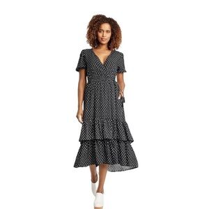 Knox Rose Black Midi Dress with White Dots